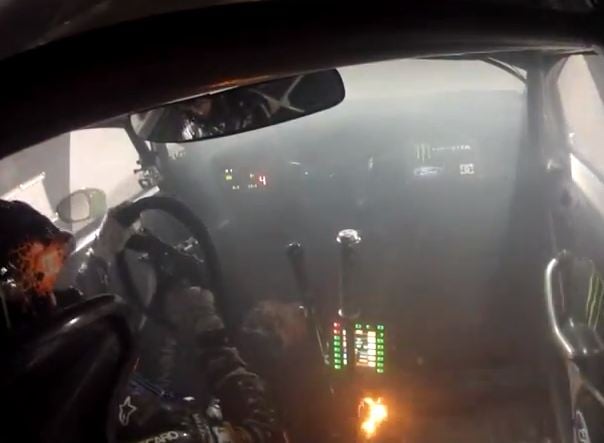 Video: Ken Block’s Car Catches On Fire, But He Keeps Racing